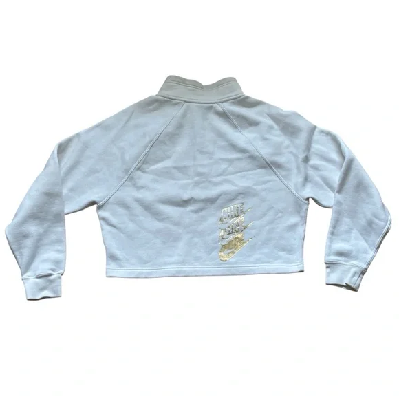 Nike Cropped Quarter Zip White Gold Just Do It Womens Size Medium Sweatshirt - Picture 3 of 6